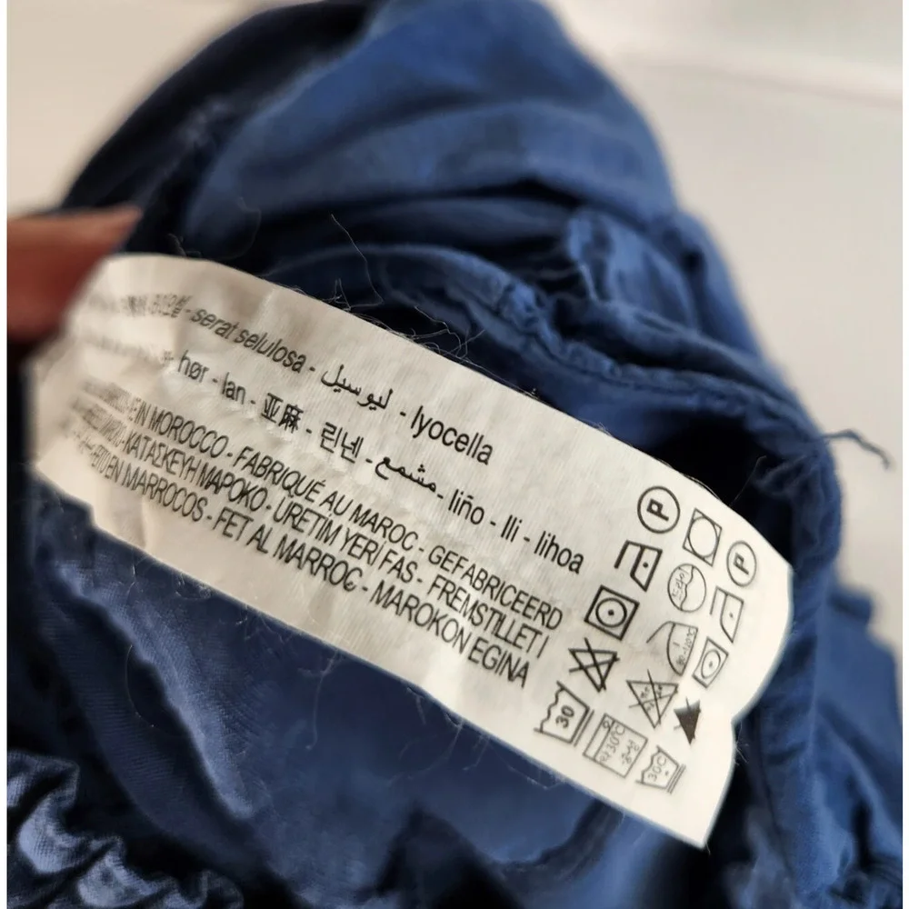Zara Cropped Cargo Pants Womens Size Small Blue Lyocell Linen‎ Blend Altered Hem